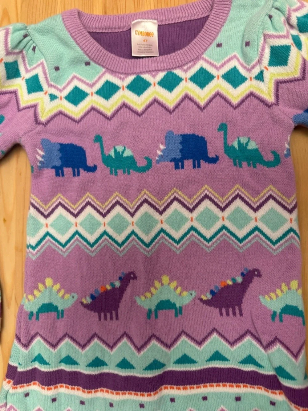 Gymboree 4T cotton dinosaur intarsia fair isle sweater dress EUC